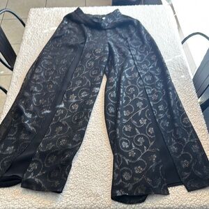 Elegant Black and Silver Wide Leg Pants with Luxurious Sheen